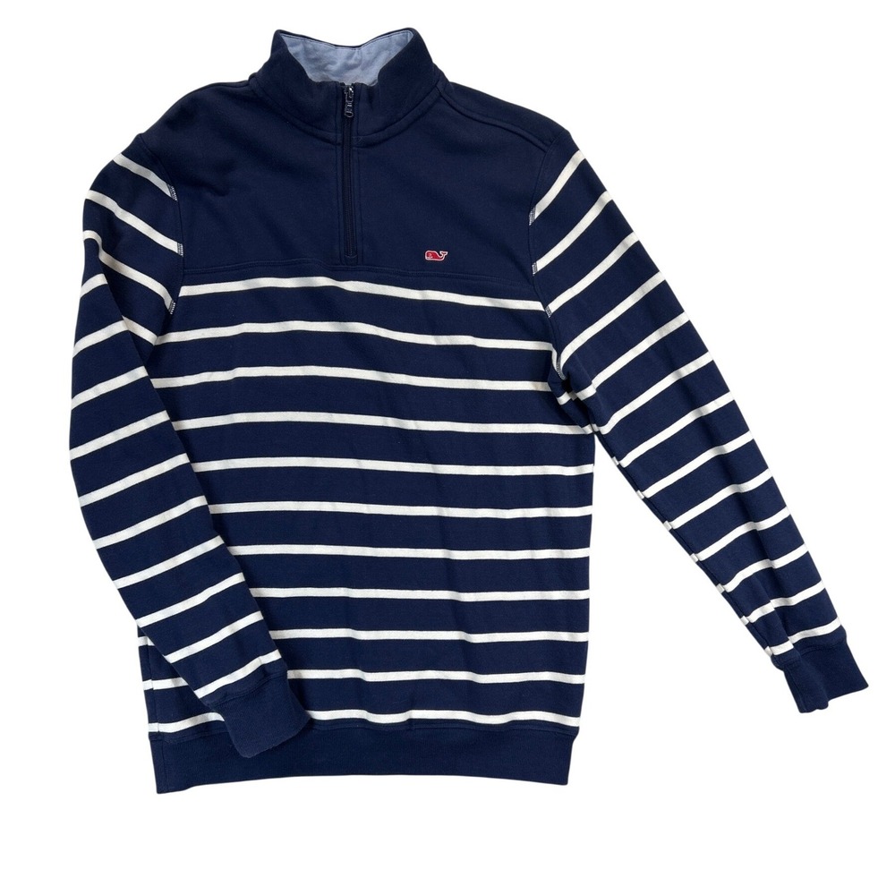 Vineyard Vines‎ Pullover Men S Navy Blue Striped Quarter Zip Whale Logo